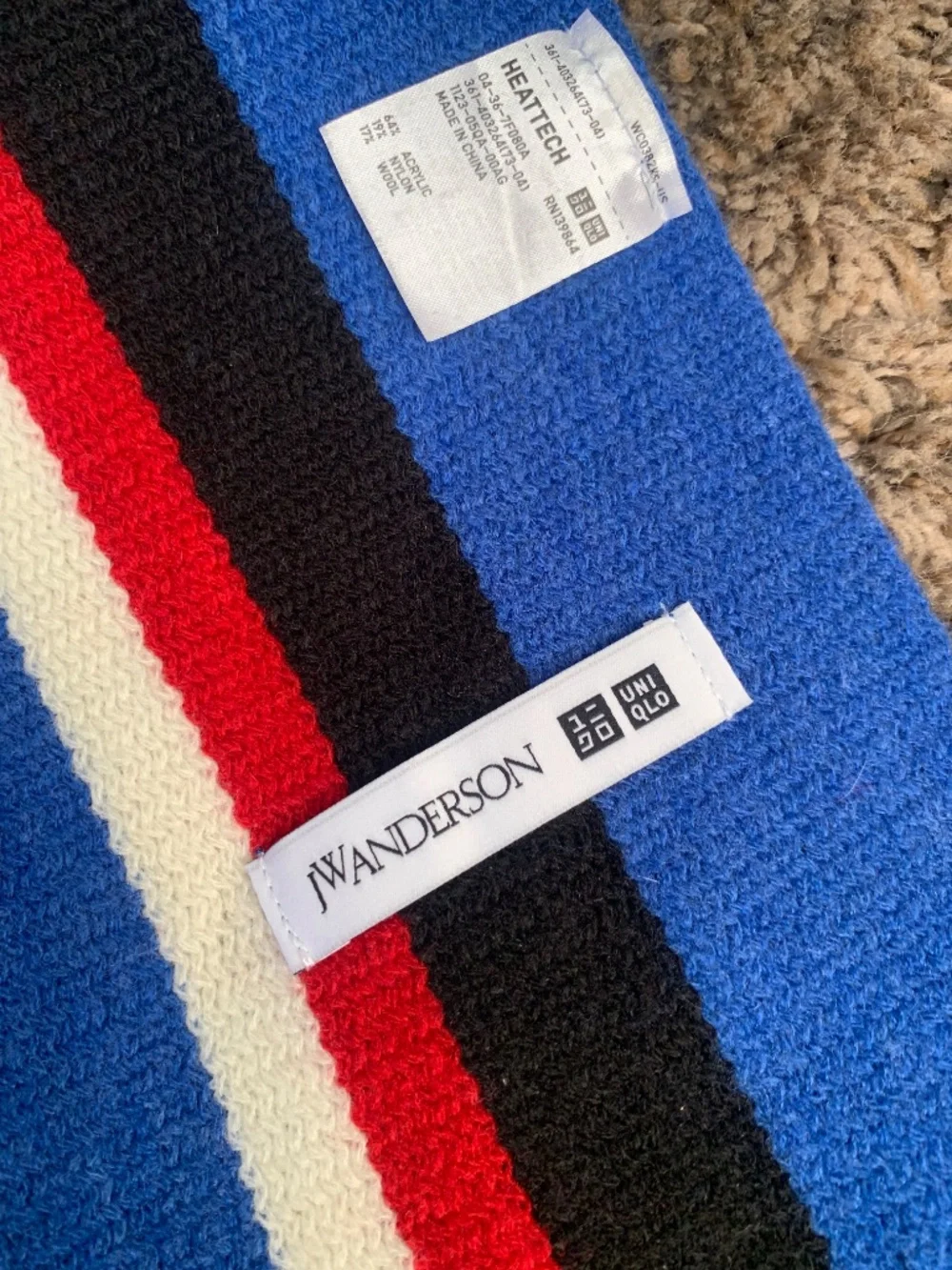 JW Andersson Uniqlo Heattech Striped Wool Blend Mens Scarf Preppy City Patriotic